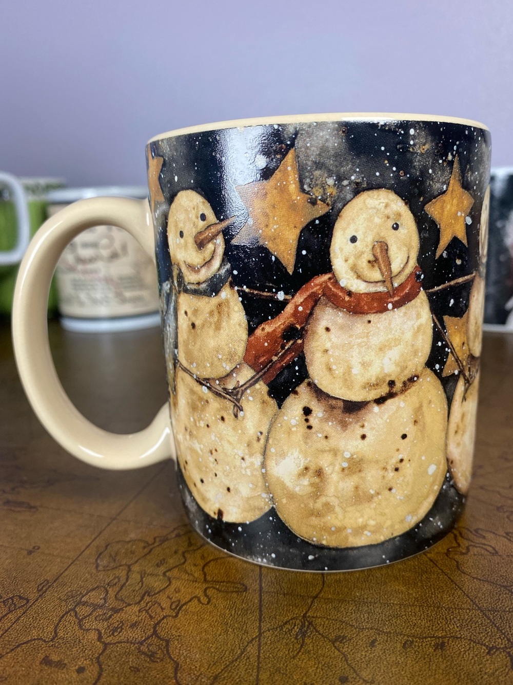 Lang Wise Vintage Primitive Christmas Snowman Coffee Mug Believe in Bob 2001